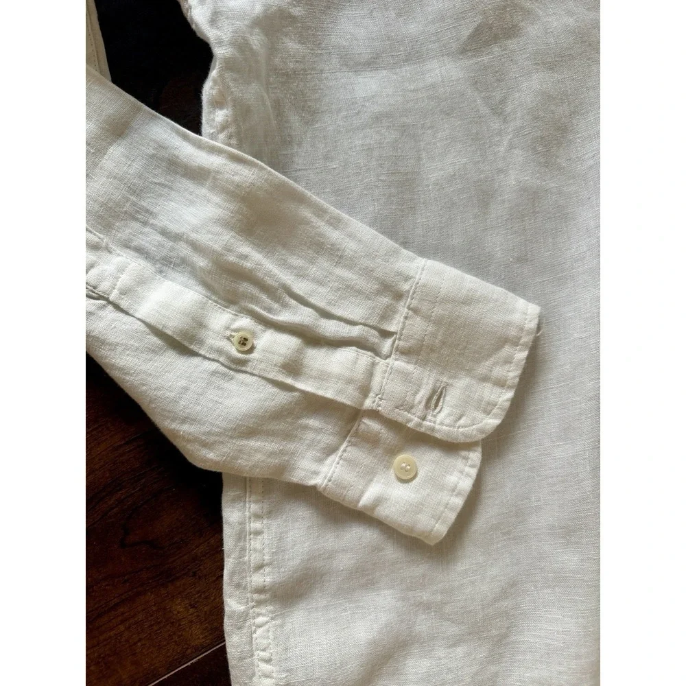 Banana Republic Standard Linen Shirt Mens L Tall White 100% Linen $100 NWOT